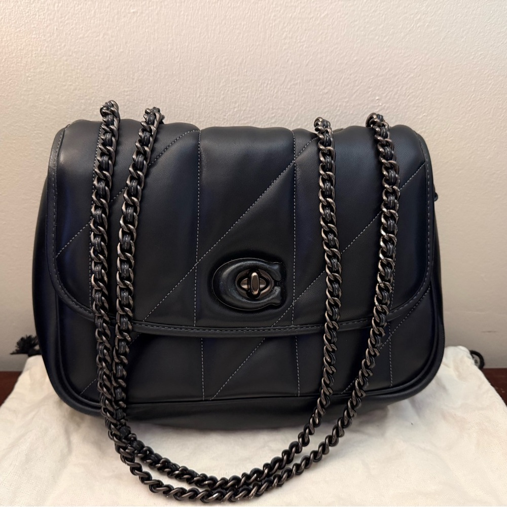 Coach Black Quilted Leather Shoulder Bag with Gunmetal Chain